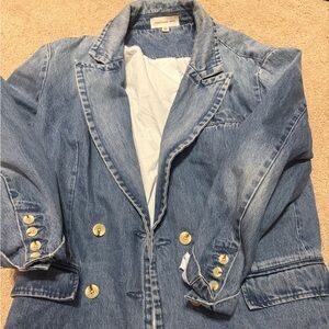 Denim Double-Breasted Women's Jacket Something Navy x Revolve